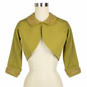 Trashy Diva Marilyn Bolero - Olive Green Ribbed Rayon - Size M - Vintage Style